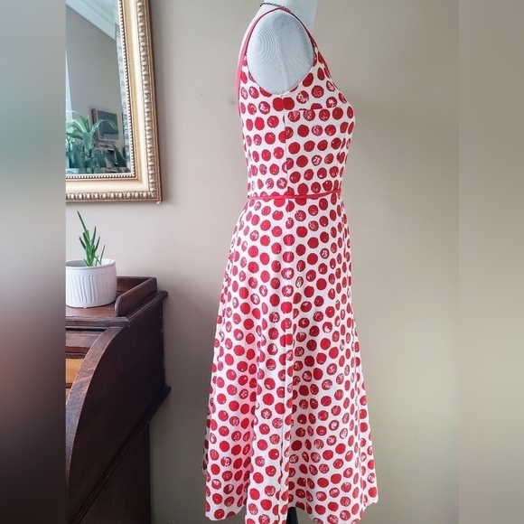 Anthropologie Vintage Elevenses Red Polka Dot Mod Retro Pin-up Midi Dress Size 4 - Picture 4 of 8